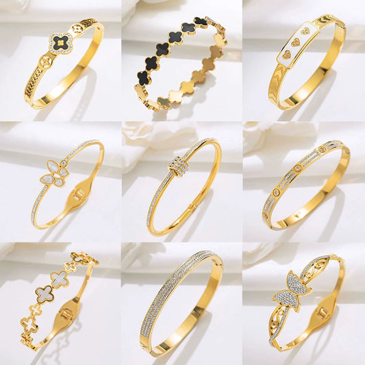 Wholesale Titanium Steel Fourleaf Clover Seiko Bracelet For Girls