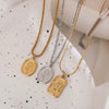 Wholesale Titanium Steel French Retro Light Luxury Square Sunflower Pendant Necklace For Women With Electroplating Treatment And Water Wave Chain