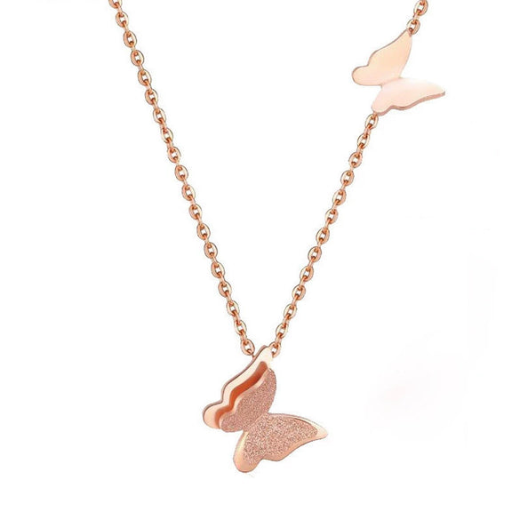 Wholesale Titanium Steel Frosted Butterfly And Bow Ochain Necklace For Women With Electroplating Treatment