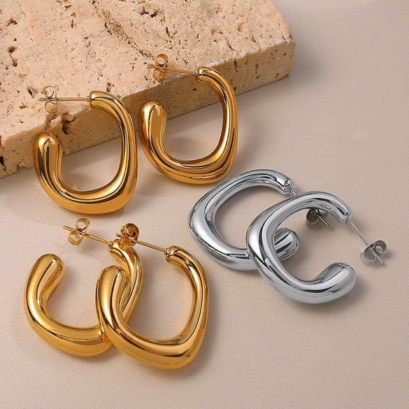 Wholesale 316L Stainless Steel G Shape Gold Plated Geometric Fashion Women's Earrings