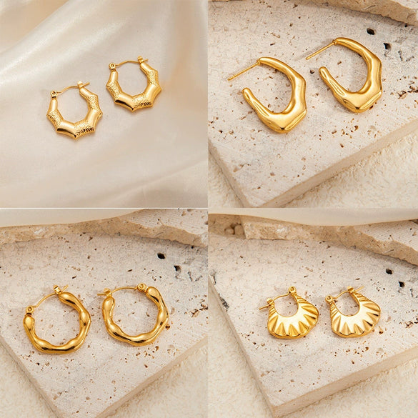 Wholesale Titanium Steel Geometric And Flower Earrings 18K Gold Plated Stainless Steel Fashion For Women