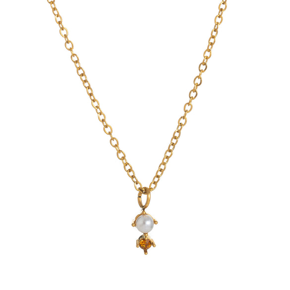Wholesale Titanium Steel Geometric Birthstone Zircon Necklace Electroplated O Word Chain Unisex