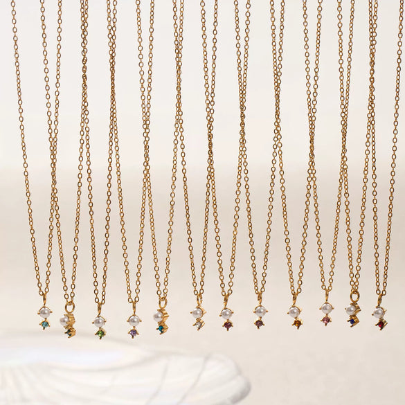 Wholesale Titanium Steel Geometric Birthstone Zircon Necklace Electroplated O Word Chain Unisex