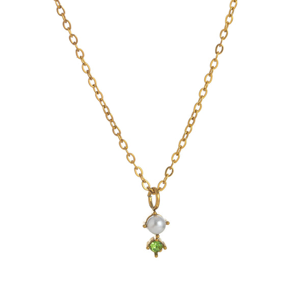 Wholesale Titanium Steel Geometric Birthstone Zircon Necklace Electroplated O Word Chain Unisex