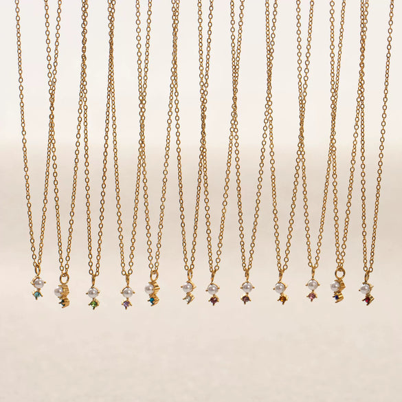 Wholesale Titanium Steel Geometric Birthstone Zircon Necklace Electroplated O Word Chain Unisex