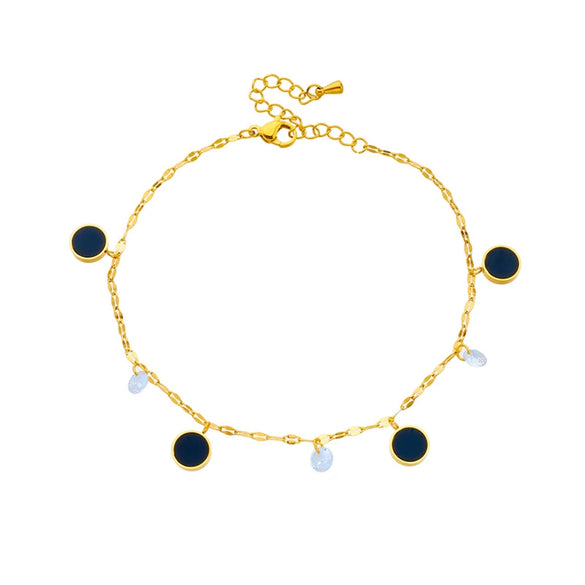 Wholesale Titanium Steel Geometric Black Wafer Pendant Anklet For Women Retro And Fashion Style