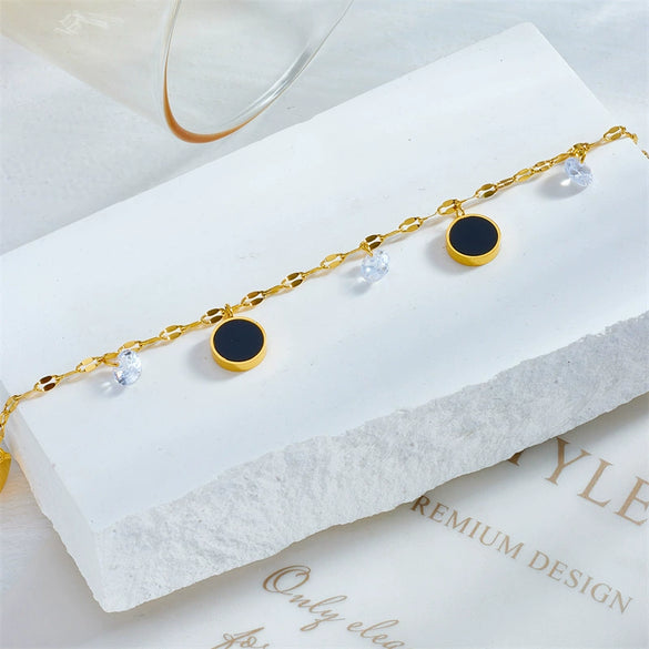 Wholesale Titanium Steel Geometric Black Wafer Pendant Anklet For Women Retro And Fashion Style