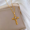 Wholesale Titanium Steel Geometric Cartoon Plant Flowers Electroplated Round Ball Cross Necklace Unisex