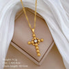 Wholesale Titanium Steel Geometric Cartoon Plant Flowers Electroplated Round Ball Cross Necklace Unisex
