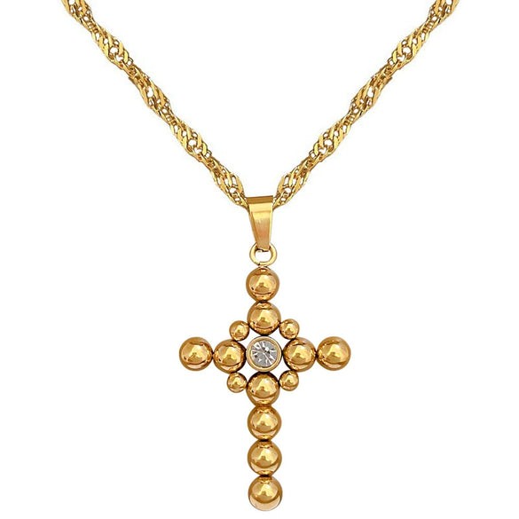 Wholesale Titanium Steel Geometric Cartoon Plant Flowers Electroplated Round Ball Cross Necklace Unisex