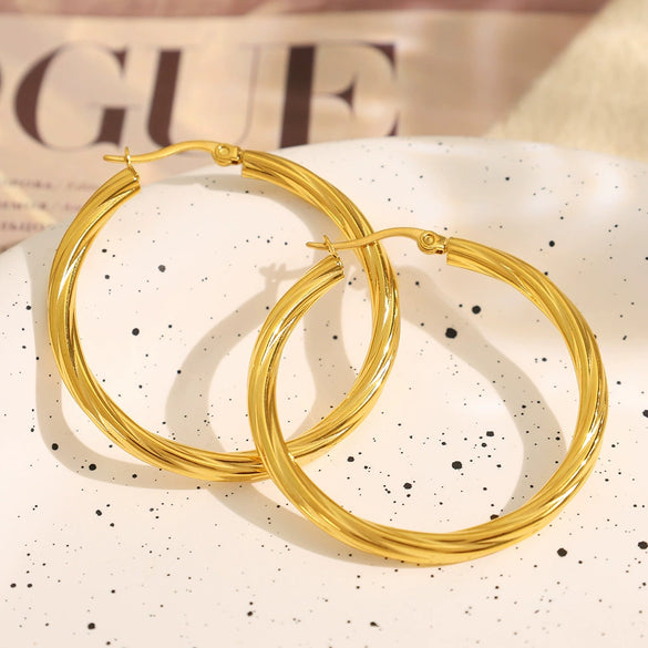 Wholesale 316L Stainless Steel Geometric Circle Electroplated Earrings For Women Retro Fashion Style