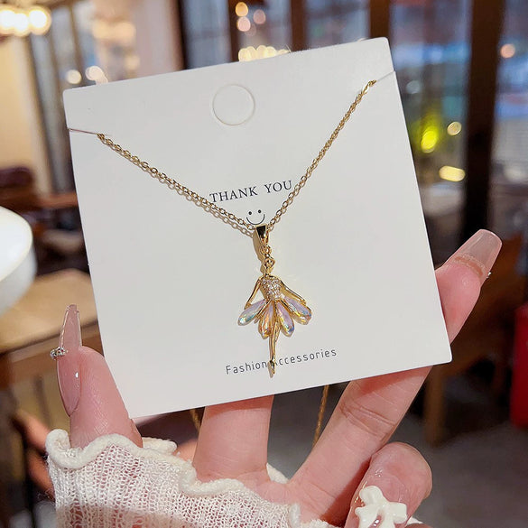 Wholesale Titanium Steel Geometric Clavicle Chain Necklace Set With Zirconia For Women