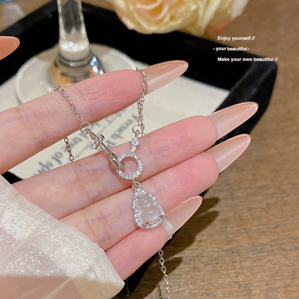 Wholesale Titanium Steel Geometric Clavicle Chain Necklace Set With Zirconia For Women