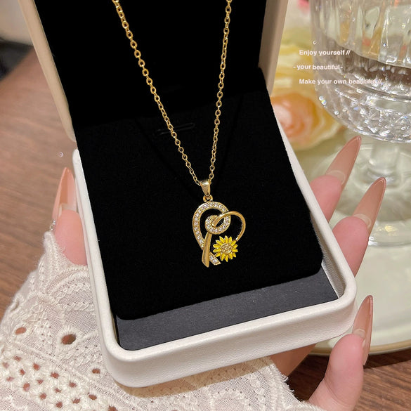 Wholesale Titanium Steel Geometric Clavicle Chain Necklace Set With Zirconia For Women