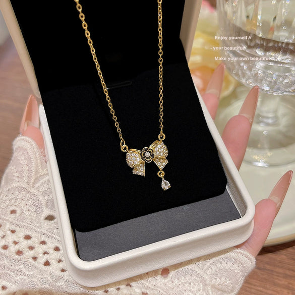 Wholesale Titanium Steel Geometric Clavicle Chain Necklace Set With Zirconia For Women