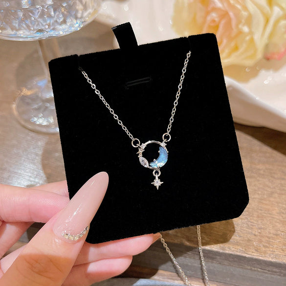 Wholesale Titanium Steel Geometric Clavicle Chain Necklace Set With Zirconia For Women