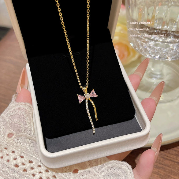 Wholesale Titanium Steel Geometric Clavicle Chain Necklace Set With Zirconia For Women