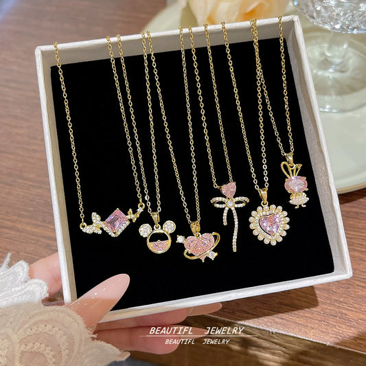 Wholesale Titanium Steel Geometric Clavicle Chain Necklace Set With Zirconia For Women