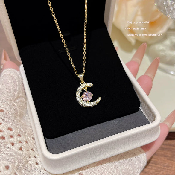 Wholesale Titanium Steel Geometric Clavicle Chain Necklace Set With Zirconia For Women