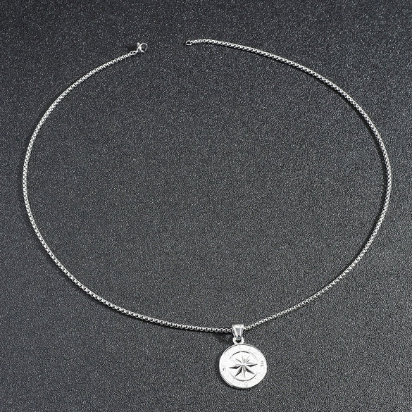 Wholesale Titanium Steel Geometric Compass Pendant Necklace Electroplated Unisex Fashion Accessory