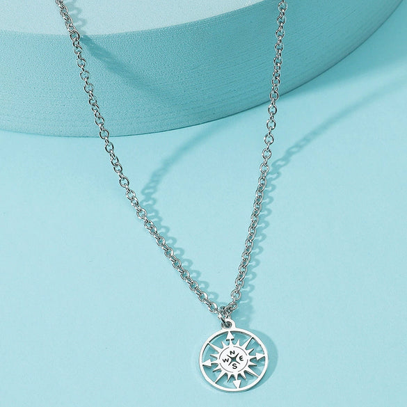 Wholesale Titanium Steel Geometric Compass Pendant Necklace Electroplated Unisex Fashion Accessory
