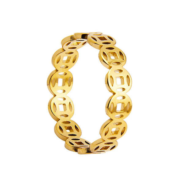 Wholesale Titanium Steel Geometric Copper Coin Shape Electroplated Couple Ring