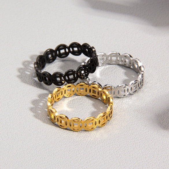 Wholesale Titanium Steel Geometric Copper Coin Shape Electroplated Couple Ring