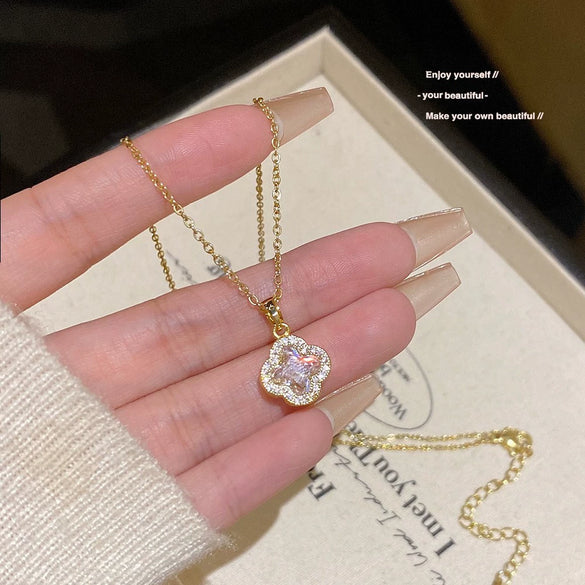 Wholesale Titanium Steel Geometric Cross Chain Light Luxury Women's Concentric Ring Necklace