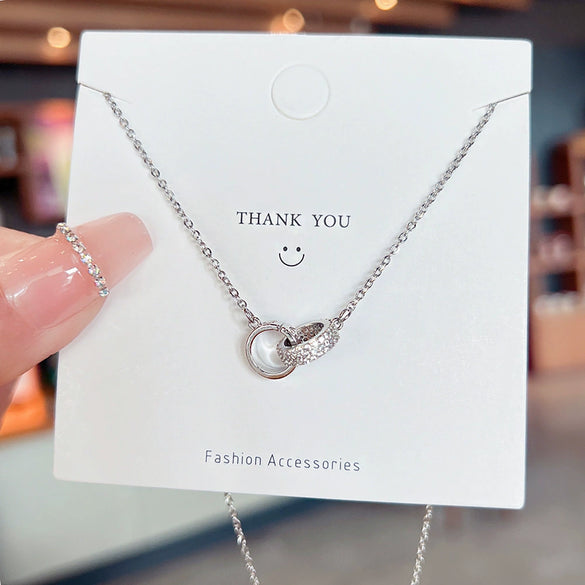 Wholesale Titanium Steel Geometric Cross Chain Light Luxury Women's Concentric Ring Necklace