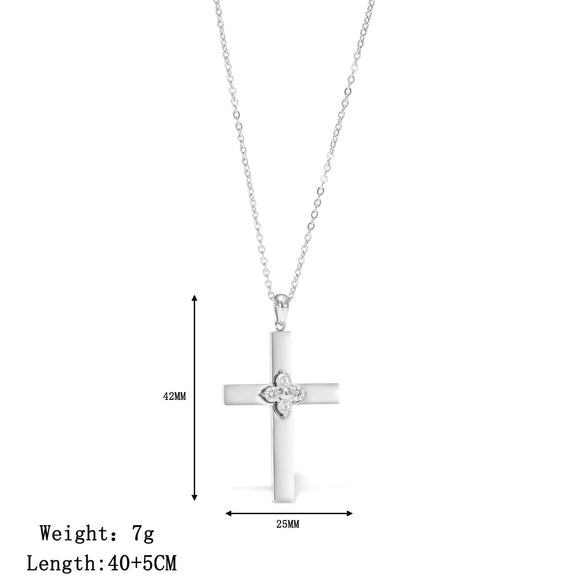 Wholesale Titanium Steel Geometric Cross Pendant Flower Necklace With Electroplating And O Word Chain For Women