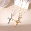 Wholesale Titanium Steel Geometric Cross Pendant Flower Necklace With Electroplating And O Word Chain For Women