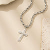 Wholesale Titanium Steel Geometric Cross Pendant Necklace With String Of Pearls Chain For Men Electroplated