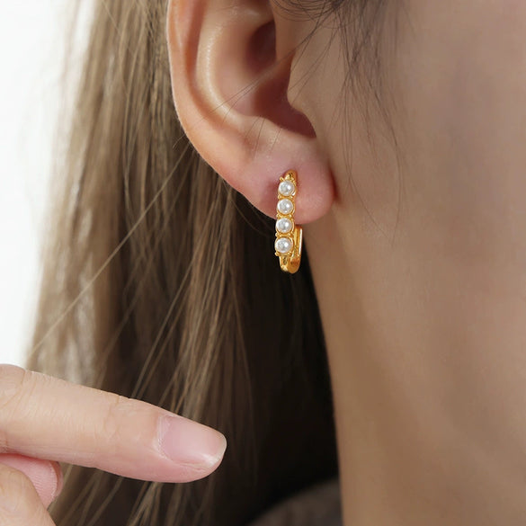 Wholesale Titanium Steel Geometric Cshaped Bead Baroque Vintage Exaggerated Temperament Women's Earrings 18K Gold Electroplated