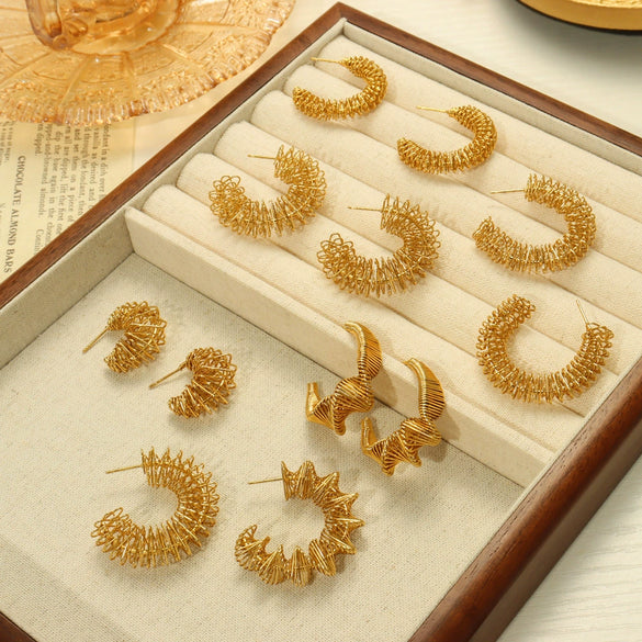 Wholesale 316L Stainless Steel Geometric Cshaped Electroplated Winding Line Earrings For Women
