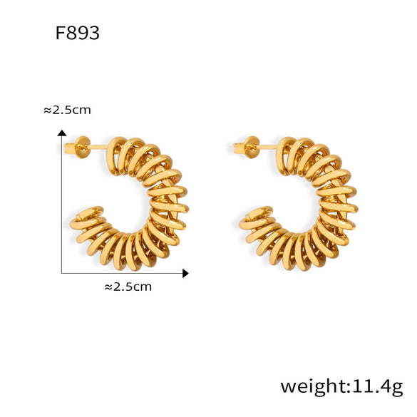 Wholesale 316L Stainless Steel Geometric Cshaped Electroplated Winding Line Earrings For Women