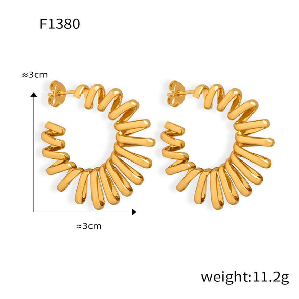Wholesale 316L Stainless Steel Geometric Cshaped Electroplated Winding Line Earrings For Women