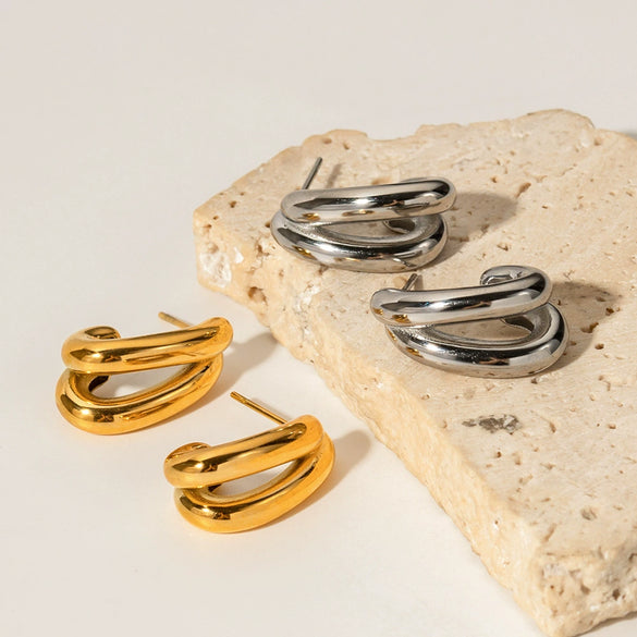 Wholesale Titanium Steel Geometric Cshaped Electroplated Women's Earrings