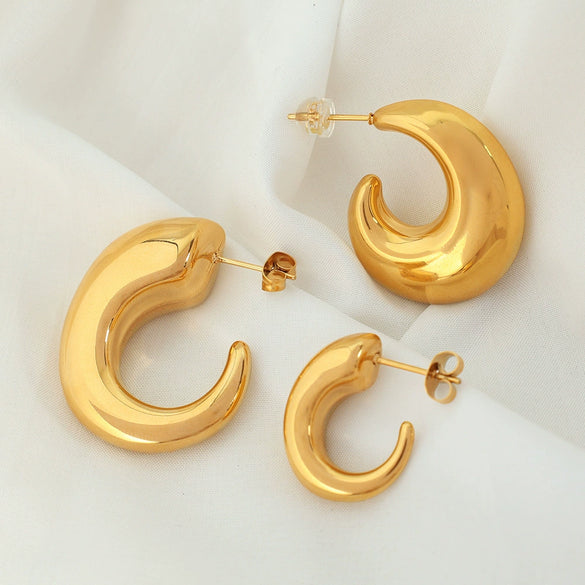 Wholesale 316L Stainless Steel Geometric Cshaped Hollow Earrings For Women Retro Style Electroplated