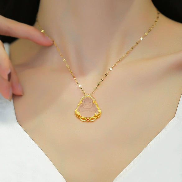 Wholesale Titanium Steel Geometric Diamond Microinlay Women's Buddha Pendant Necklace