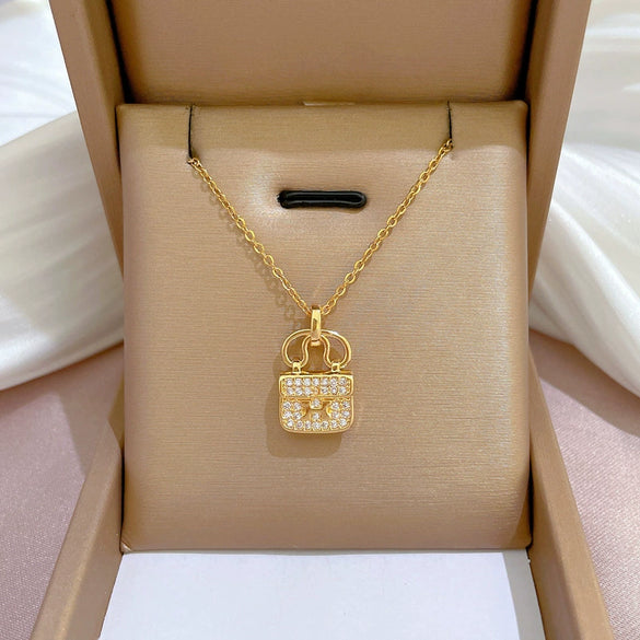 Wholesale Titanium Steel Geometric Diamond Microset Ochain Necklace For Women