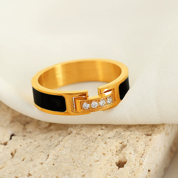 Wholesale 316L Stainless Steel Geometric Diamond Ring And Bracelet Simple Style