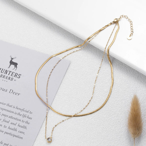 Wholesale Titanium Steel Geometric Double Layer Overlapping Clavicle Chain Necklace For Women Electroplated Cold Style