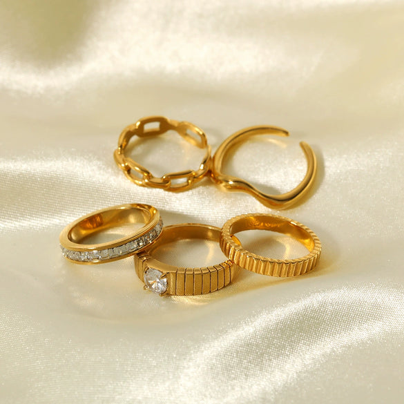 Wholesale Titanium Steel Geometric Double Layer Ring With 18K Gold Electroplated And Casting Finish Unisex