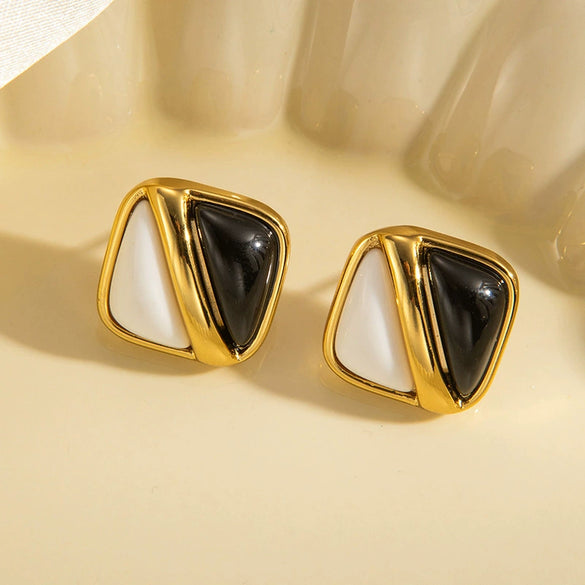 Wholesale Titanium Steel Geometric Double Stud Earrings Electroplated Minimalist Style Unisex
