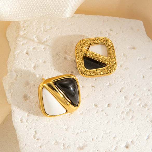Wholesale Titanium Steel Geometric Double Stud Earrings Electroplated Minimalist Style Unisex