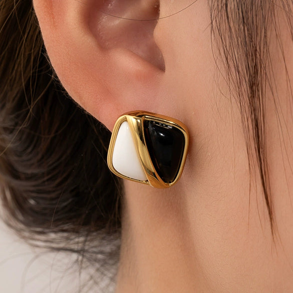 Wholesale Titanium Steel Geometric Double Stud Earrings Electroplated Minimalist Style Unisex