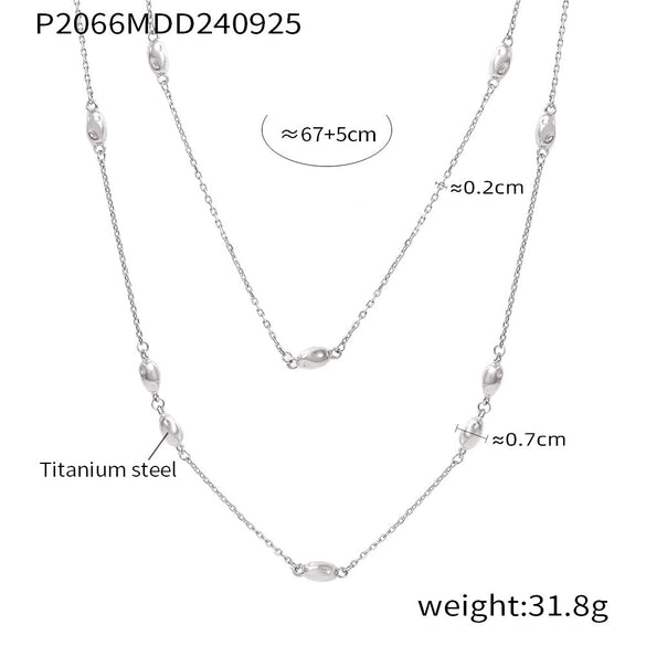 Wholesale Titanium Steel Geometric Doublelayer Beaded Sweater Chain Necklace For Women Light Luxury Style Electroplated