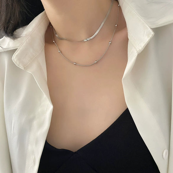 Wholesale Titanium Steel Geometric Doublelayer Clavicle Necklace For Women With Electroplating