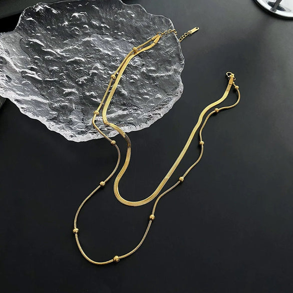 Wholesale Titanium Steel Geometric Doublelayer Clavicle Necklace For Women With Electroplating