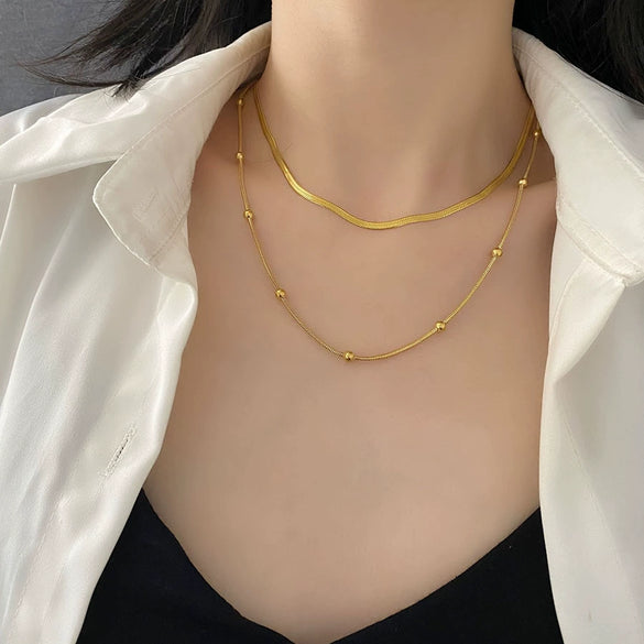 Wholesale Titanium Steel Geometric Doublelayer Clavicle Necklace For Women With Electroplating